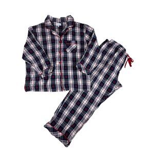 Pajamagram Womens 2X Plaid Navy White Red 100% Cotton Boyfriend Flannel Pajama S
